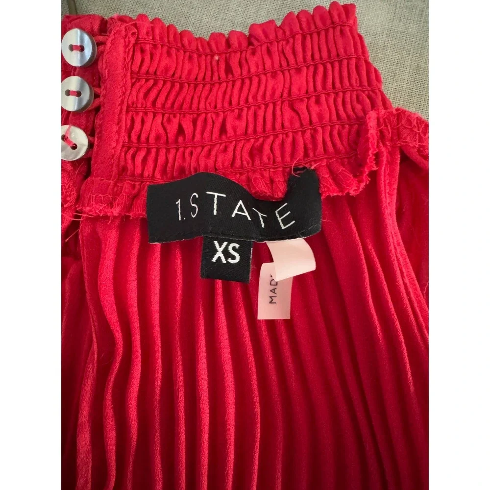 1 STATE Red Pleated‎ Mock Neck Sleeveless Halter Top Blouse Women XS - Picture 4 of 7
